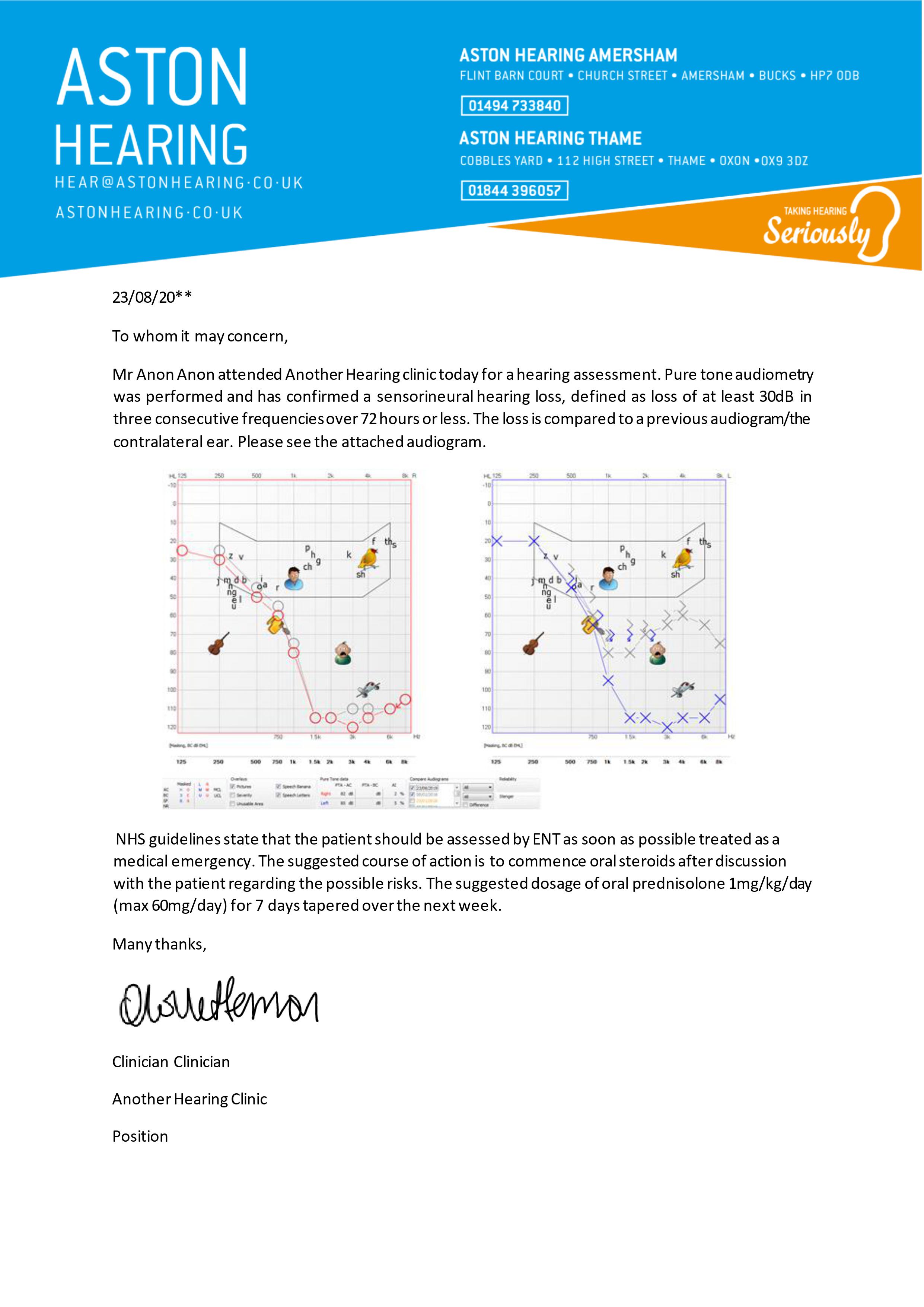 Referral letter for patients with suspected SSNHL 