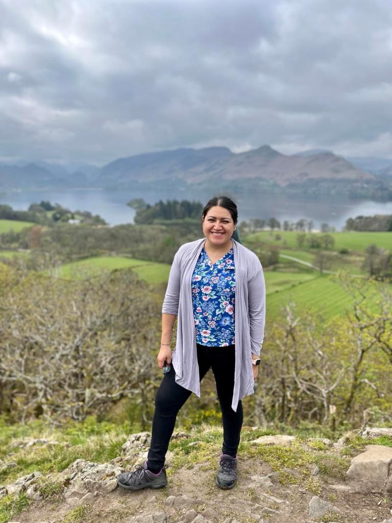 Sharon hiking in the Peak District (UK) - finding a new hobby that relieves her anxiety.